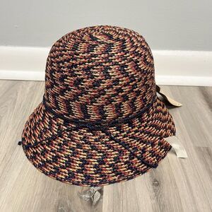 Helen Kaminski Australia Provence Red, Blue and Tan Raffia Sun Hat NWT